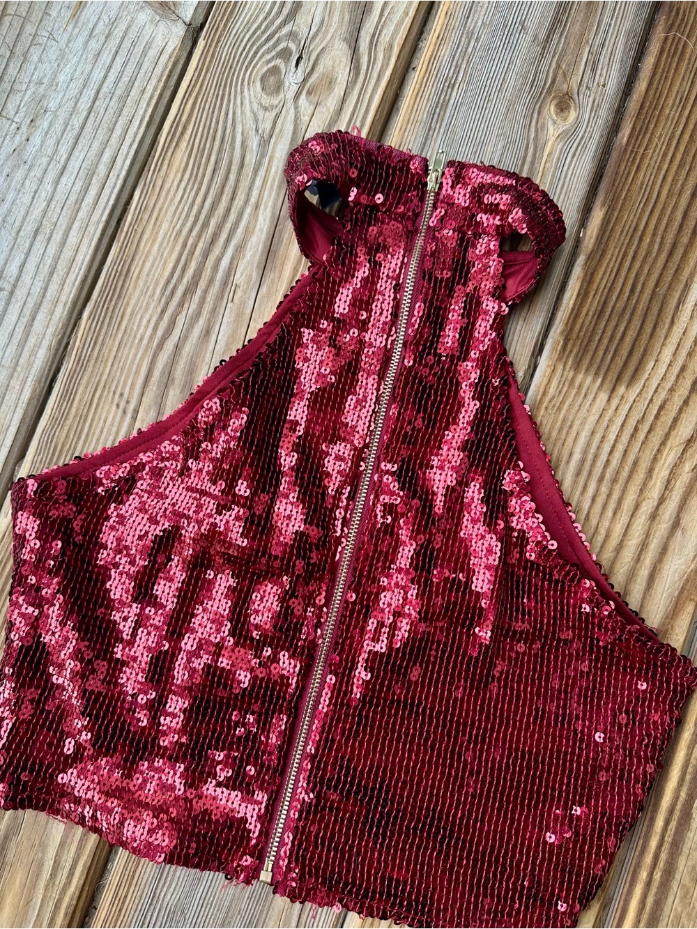 Lulu's Burgundy Sequin Halter Crop Top & Fringe Maxi Skirt Set - Picture 5 of 10